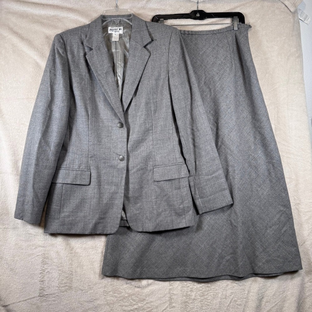Vtg Pendleton Virgin Wool 2-Piece Skirt Blazer Suit Set Size 14/12 Grey Academia